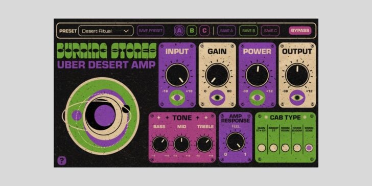 Burning Stones free guitar amp VST plugin interface by Hell Yes Loop Lab