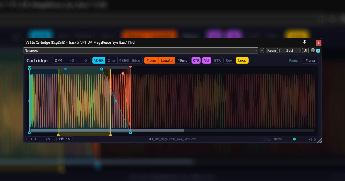 Cartridge by DsgDnB free sampler and slicer VST plugin interface