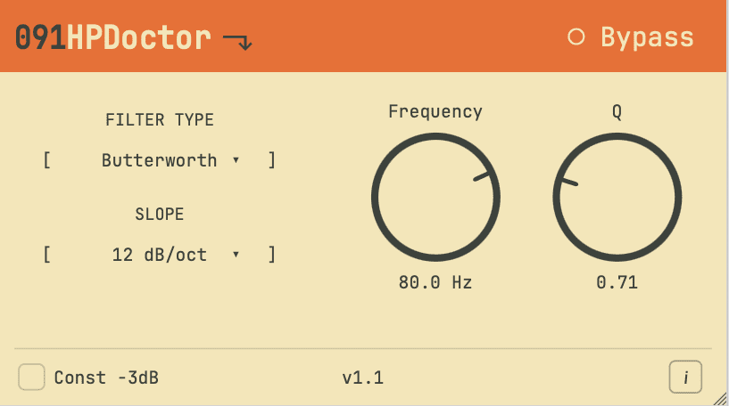 091HPDoctor by 091Audio free high-pass filter plugin interface