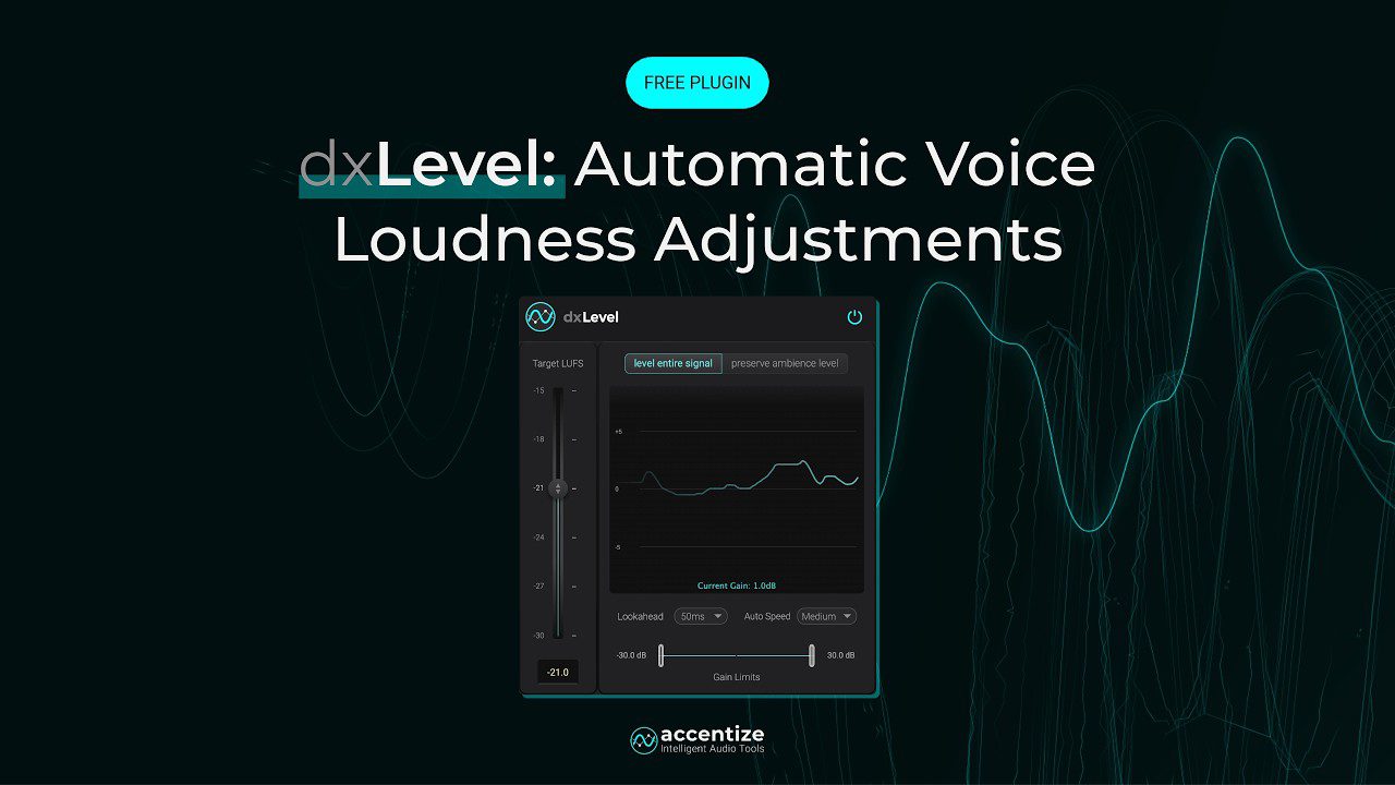 dxLevel by Accentize free voice leveling VST plugin for dialogue and speech production