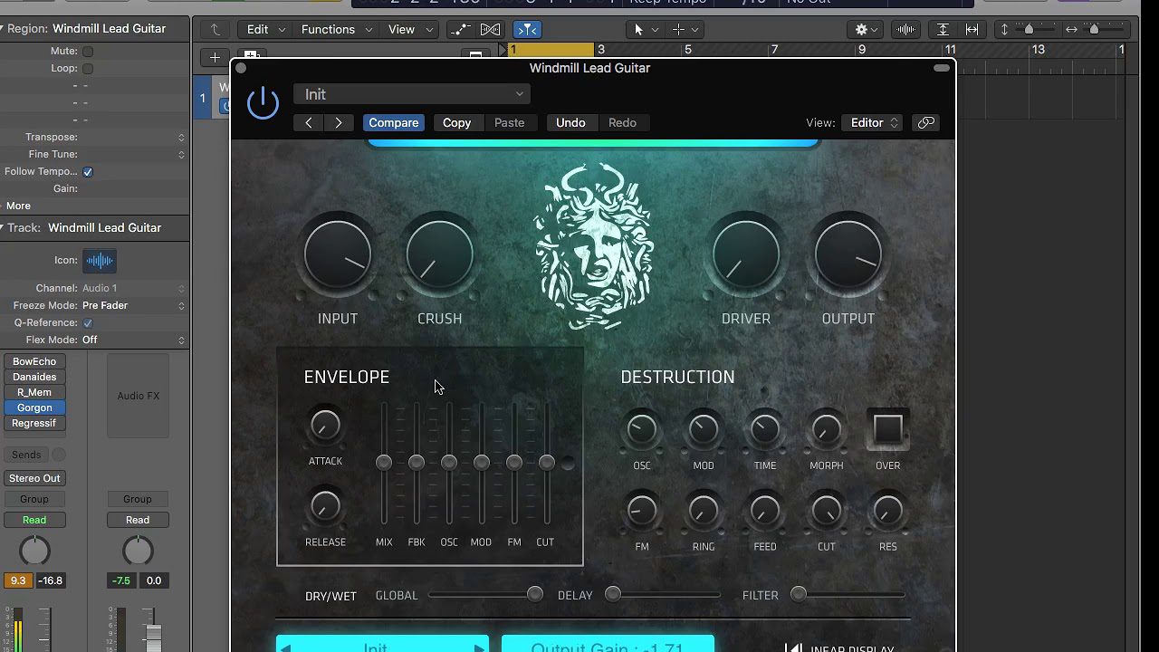 Gorgon by Inear Display free distortion VST plugin interface
