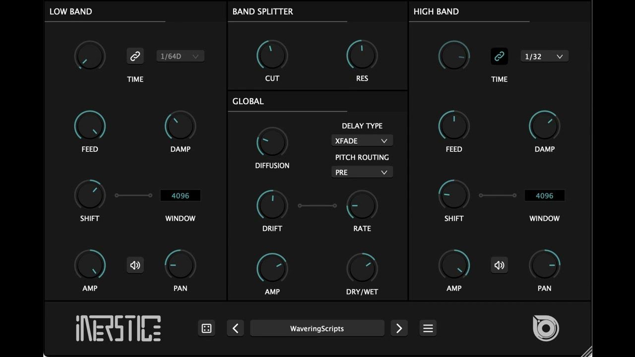 Interstice by Inear Display free dual-band delay VST plugin interface