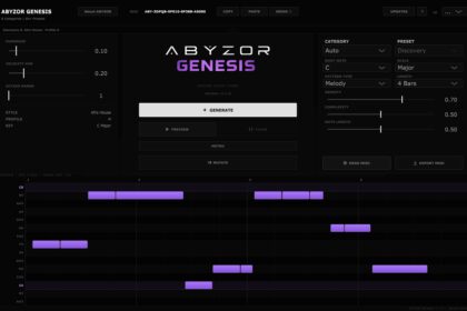 ABYZOR Genesis free MIDI generator VST plugin interface