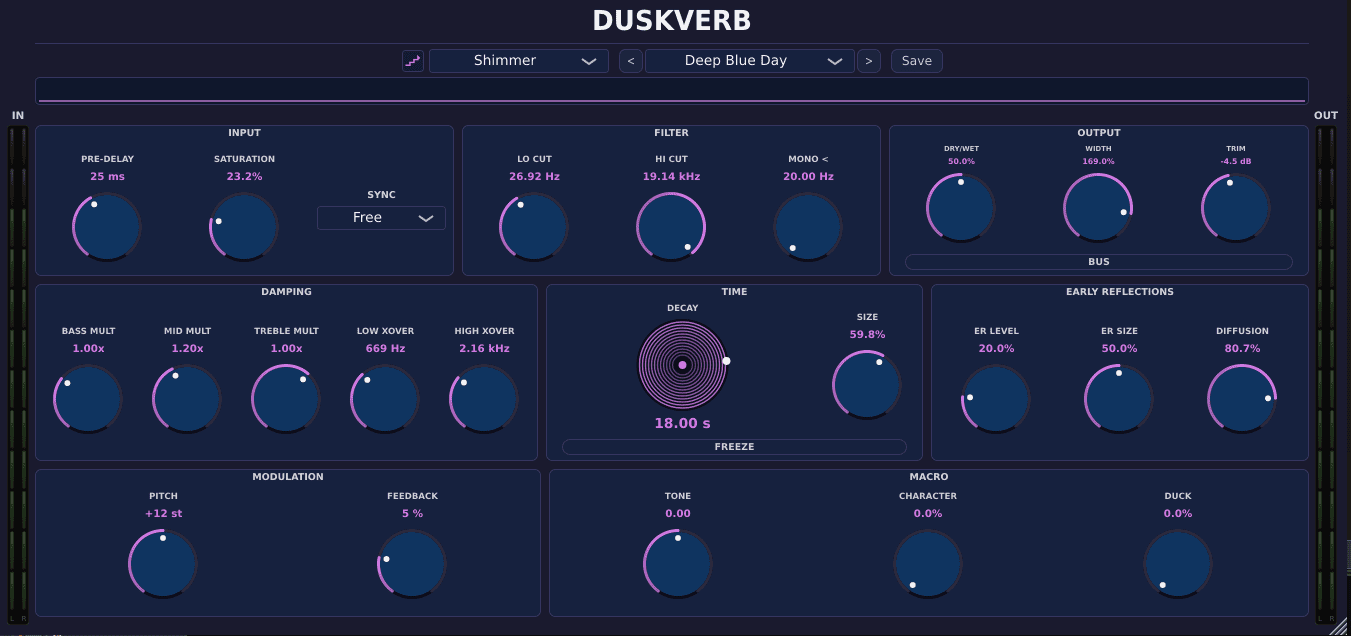Official DuskVerb free algorithmic reverb plugin interface by Dusk Audio