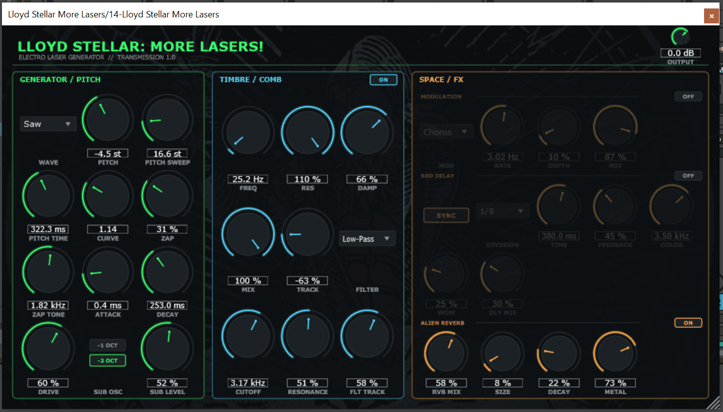 More Lasers free laser and zap generator VST3 plugin by Lloyd Stellar