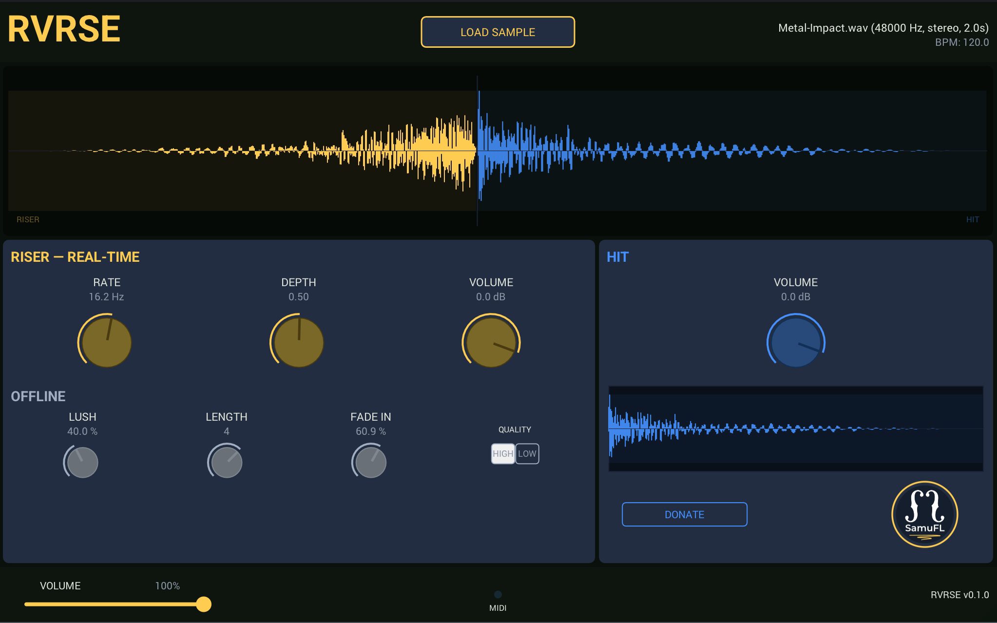 RVRSE free reverse reverb riser VST plugin interface by SamuFL