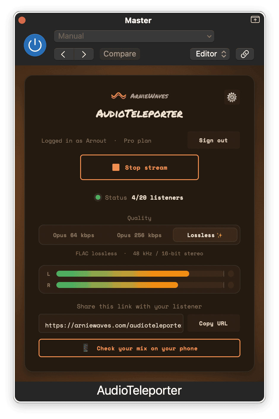 AudioTeleporter free VST3 plugin for remote DAW mix streaming