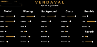 Vendaval by Caio J. Mini free wind synthesizer VST3 plugin interface