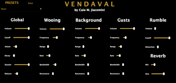 Vendaval by Caio J. Mini free wind synthesizer VST3 plugin interface