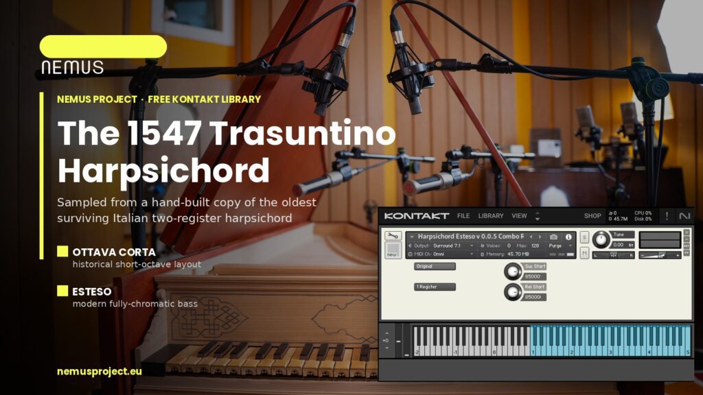 The 1547 Trasuntino free Kontakt harpsichord library by the NEMUS Project