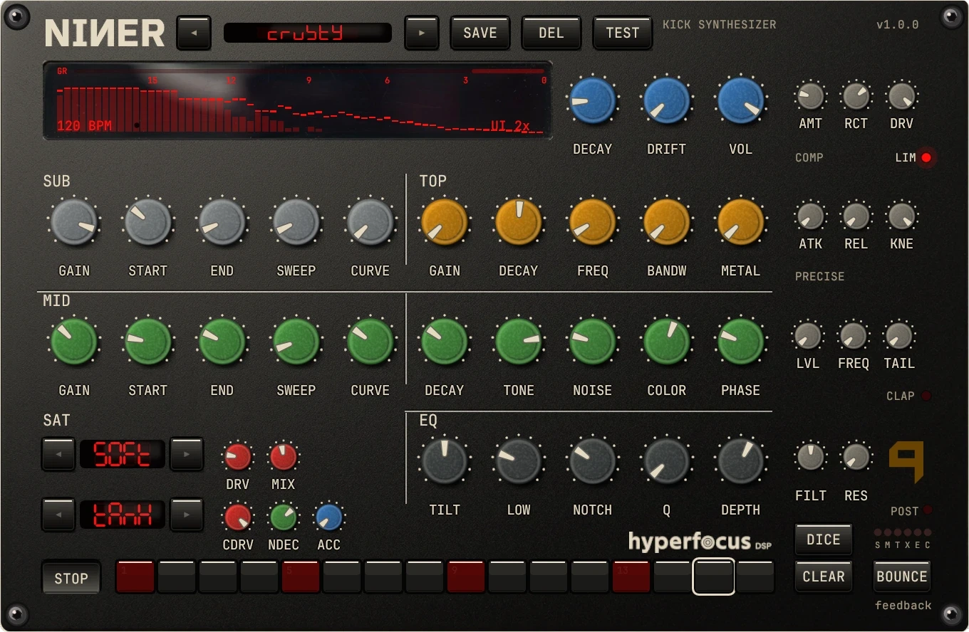 Niner free kick drum synthesizer by Hyperfocus DSP