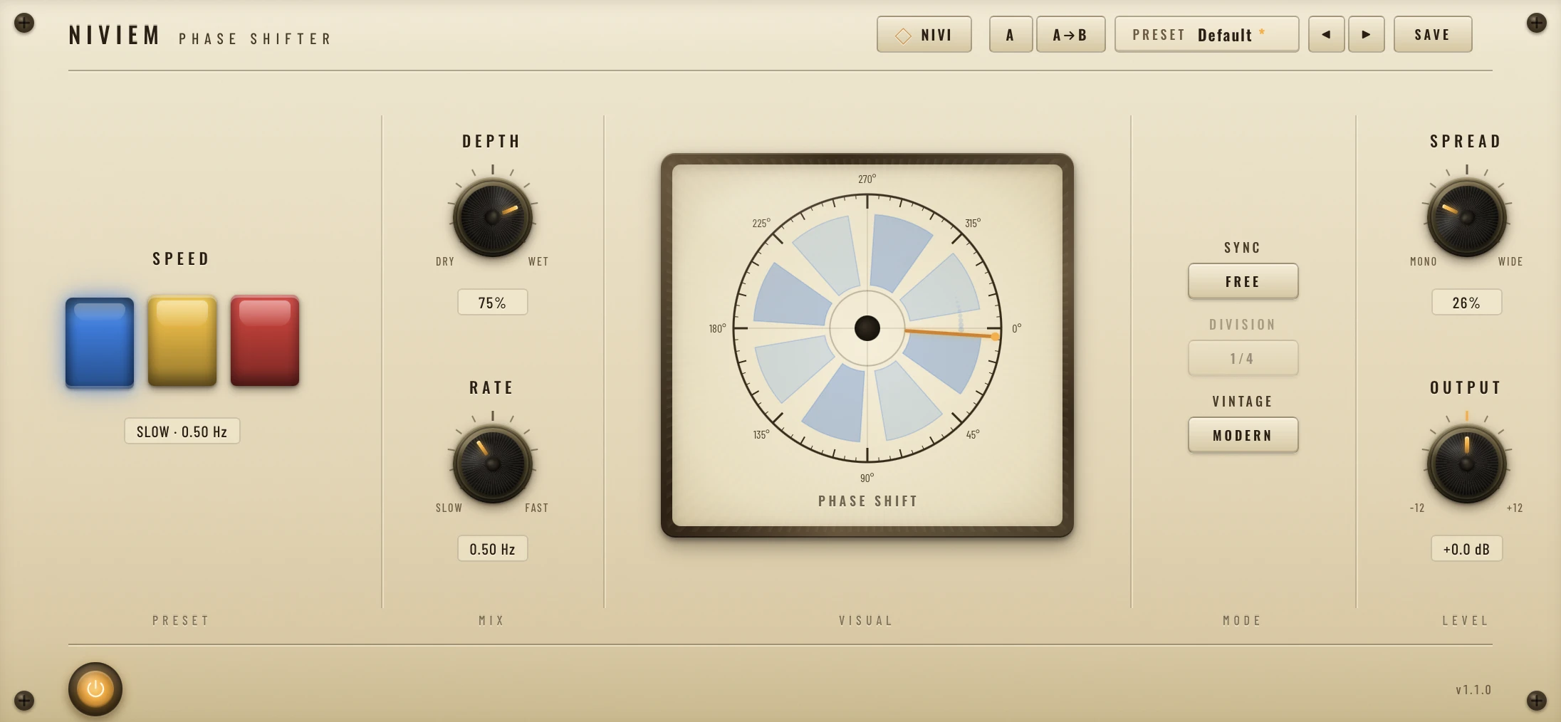 Phase One by Niviem free vintage six-stage phaser VST plugin interface