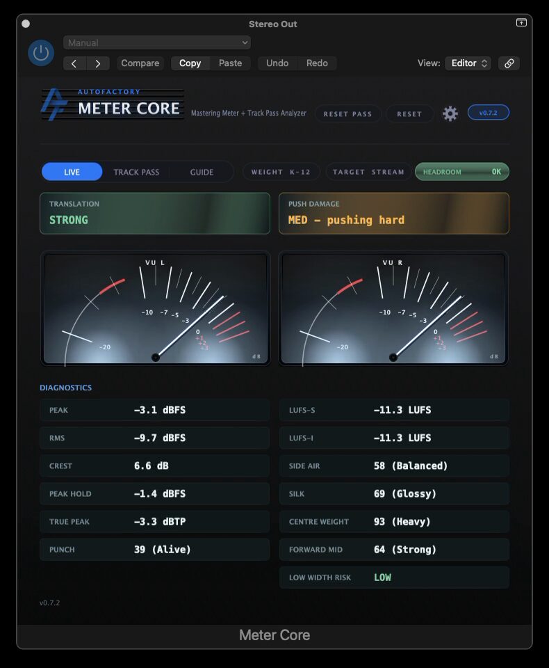 Meter Core free mix translation meter plugin by AutoFactory Audio