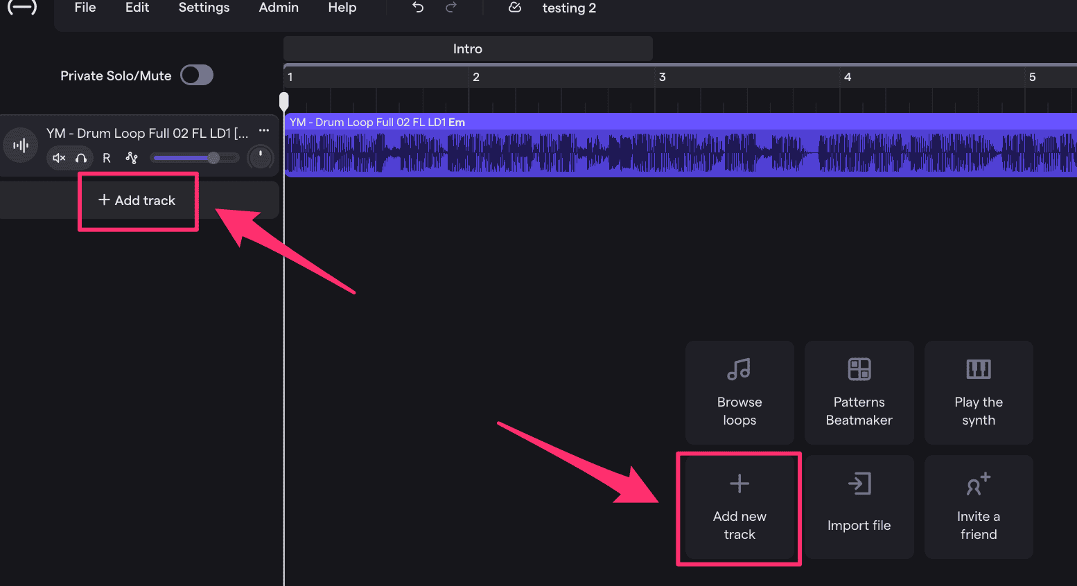 Soundtrap DAW track and arrangement workspace
