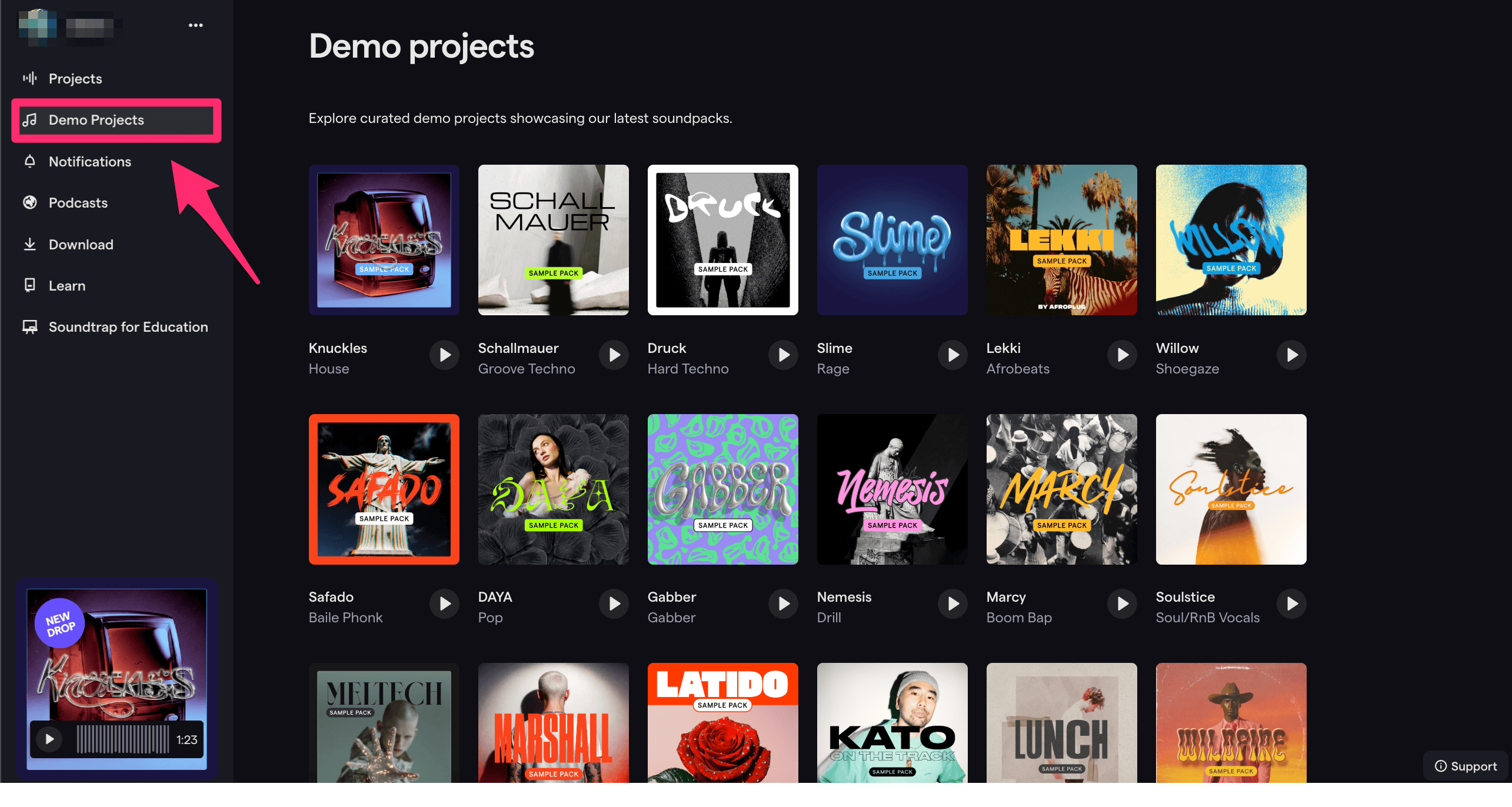 Soundtrap online music projects and sound packs