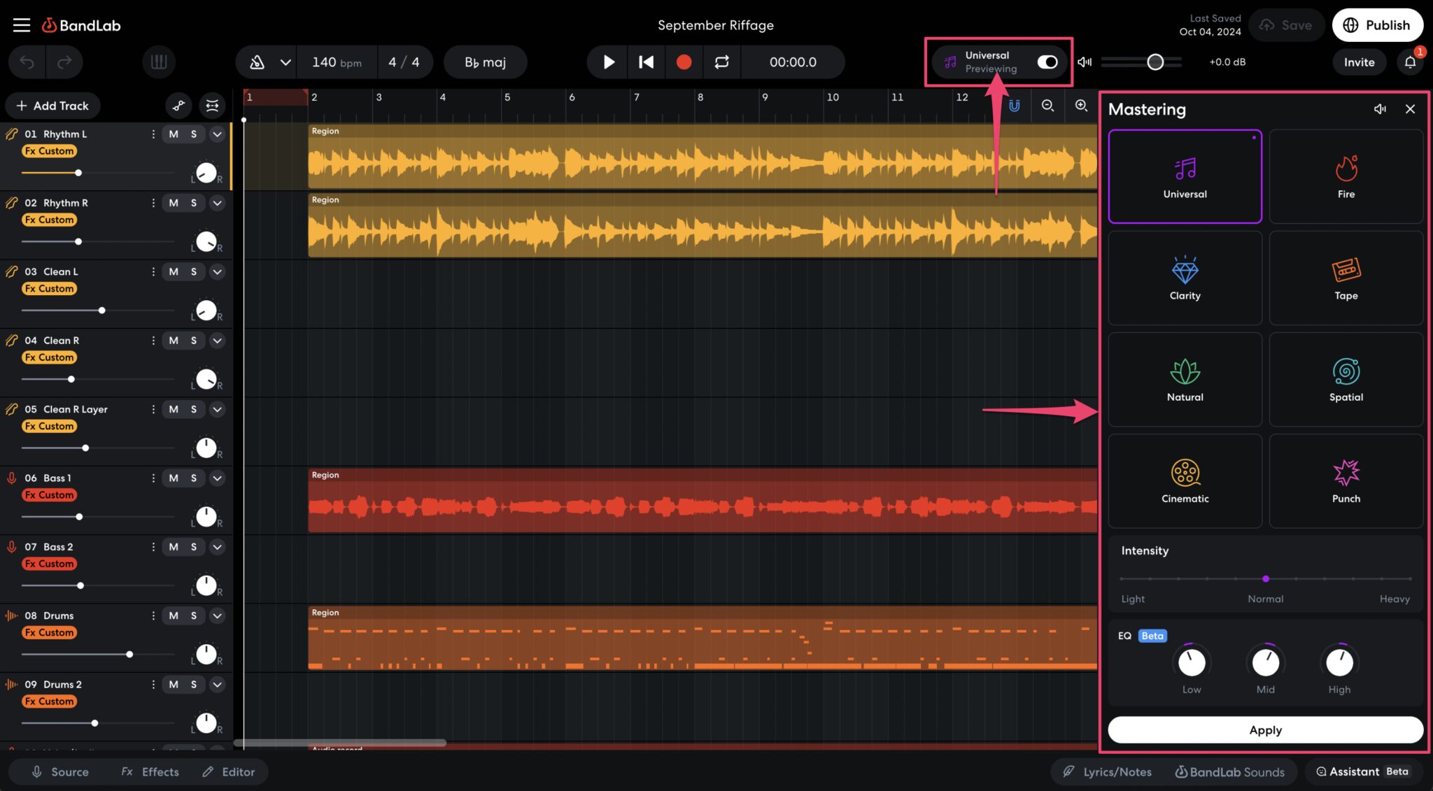 BandLab Studio free mastering tools