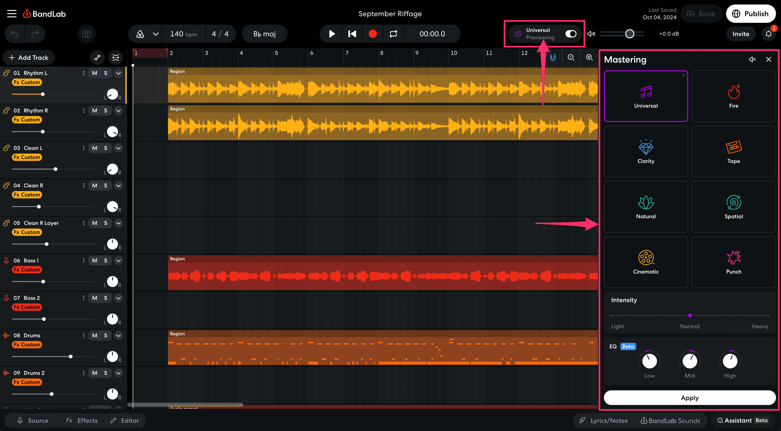 BandLab Studio free mastering tools