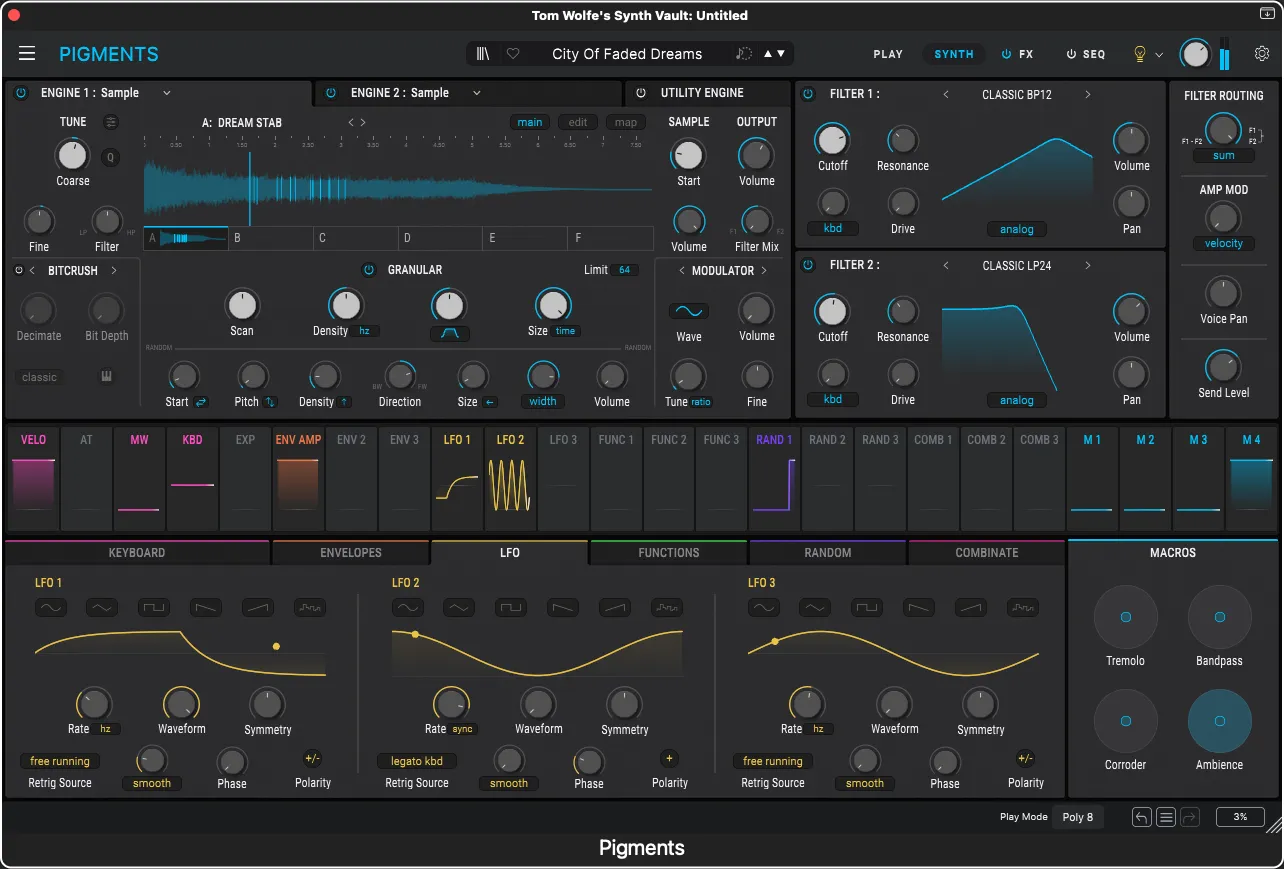Tom Wolfe Synth Vault free Pigments presets
