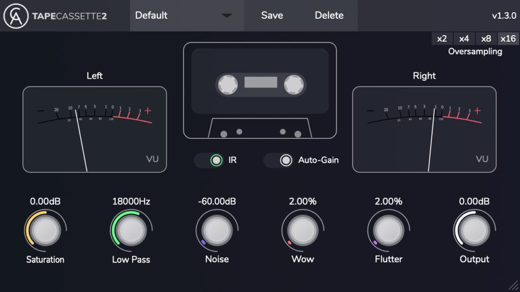 Tape emulation plugin interface for analog-style music production