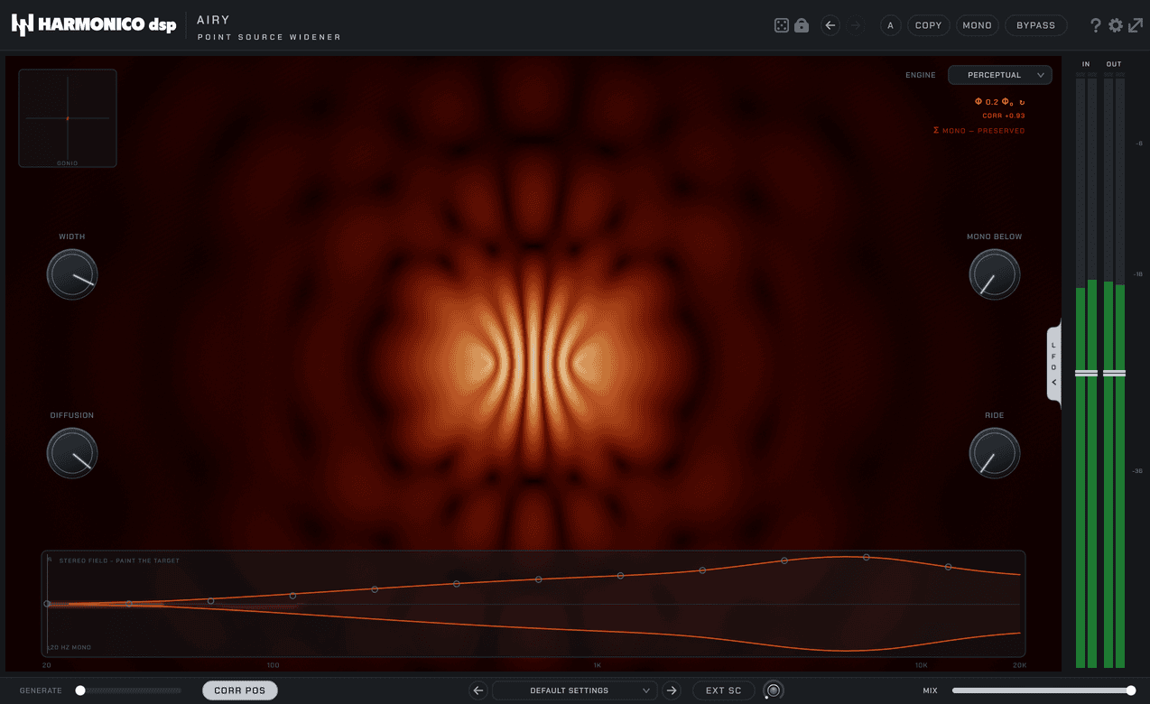 Airy by HARMONICO dsp free stereo widener plugin interface