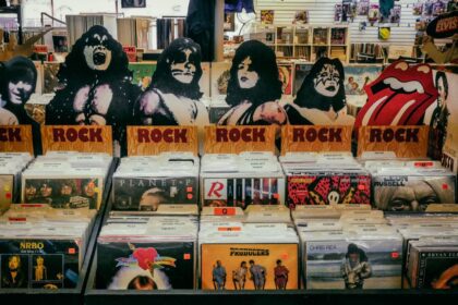 Classic rock vinyl records for Beatles music industry article
