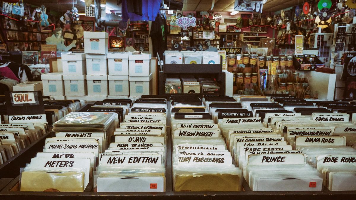 Vinyl records in a record store as Columbia House prepares to shut down