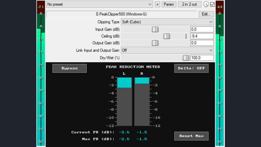 E-PeakClipper500 free VST3 peak clipper plugin interface