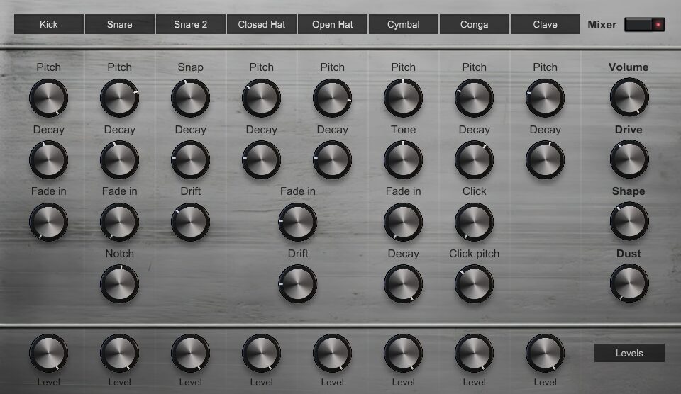 Polytec Drum Machine free analog-style drum VST plugin interface