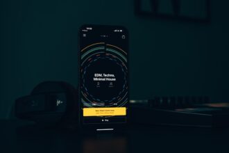 Smartphone music application representing digital music releases and AI detection