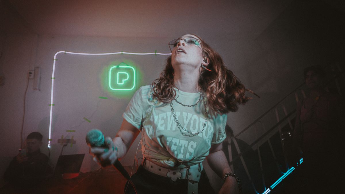 Emerging singer performing live on stage