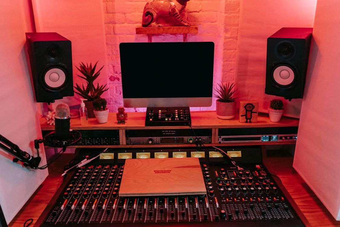 Professional music studio illustrating digital music creation and licensing technology