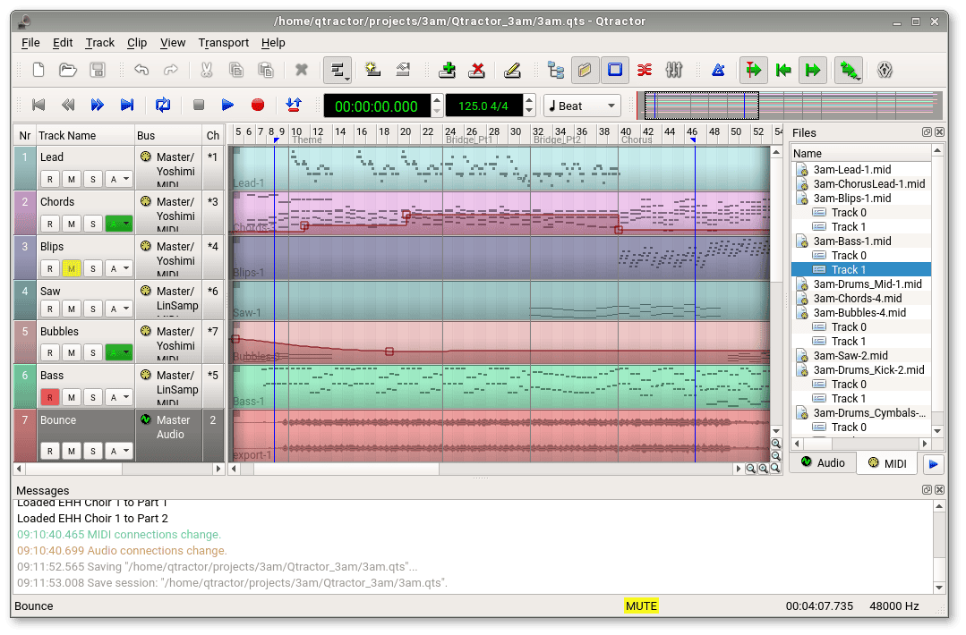 Qtractor free Linux DAW audio and MIDI multitrack workspace
