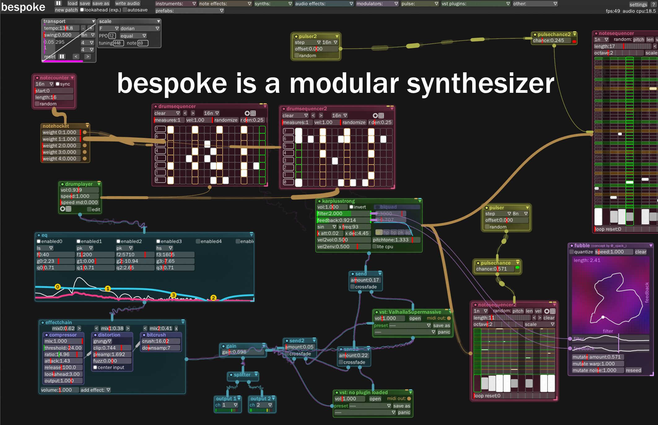 Bespoke Synth free modular DAW interface with connected music production modules