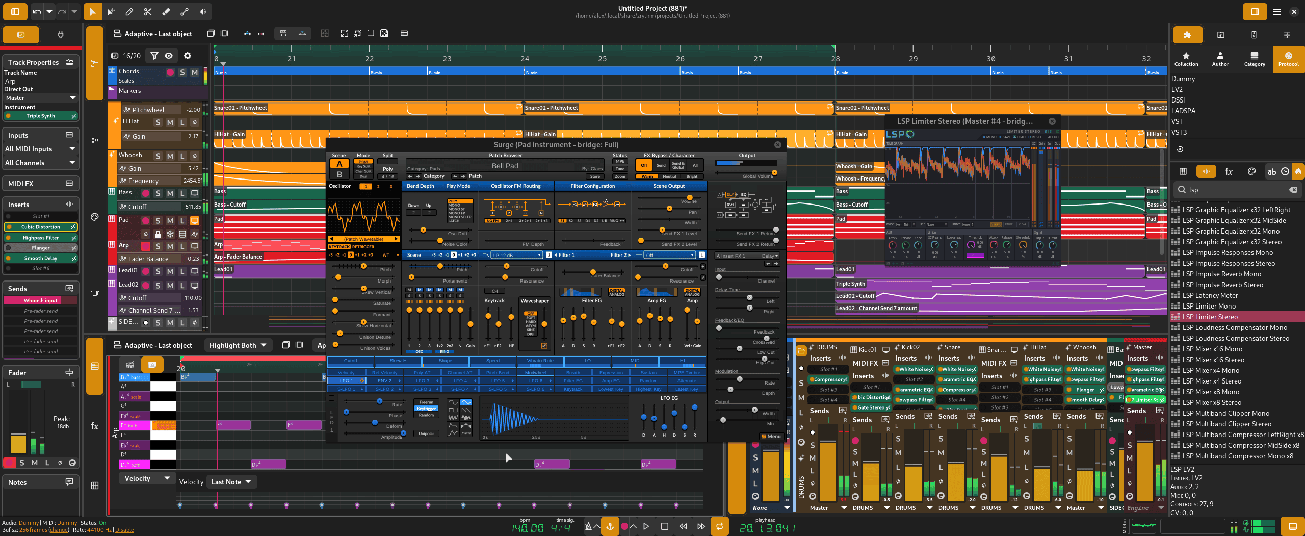 Zrythm Basic free open-source DAW interface for audio and MIDI production