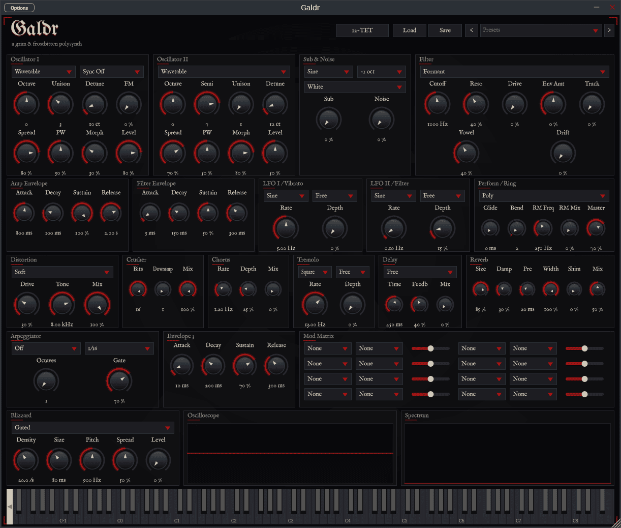 Galdr free wavetable and subtractive synth VST interface by Sognevo