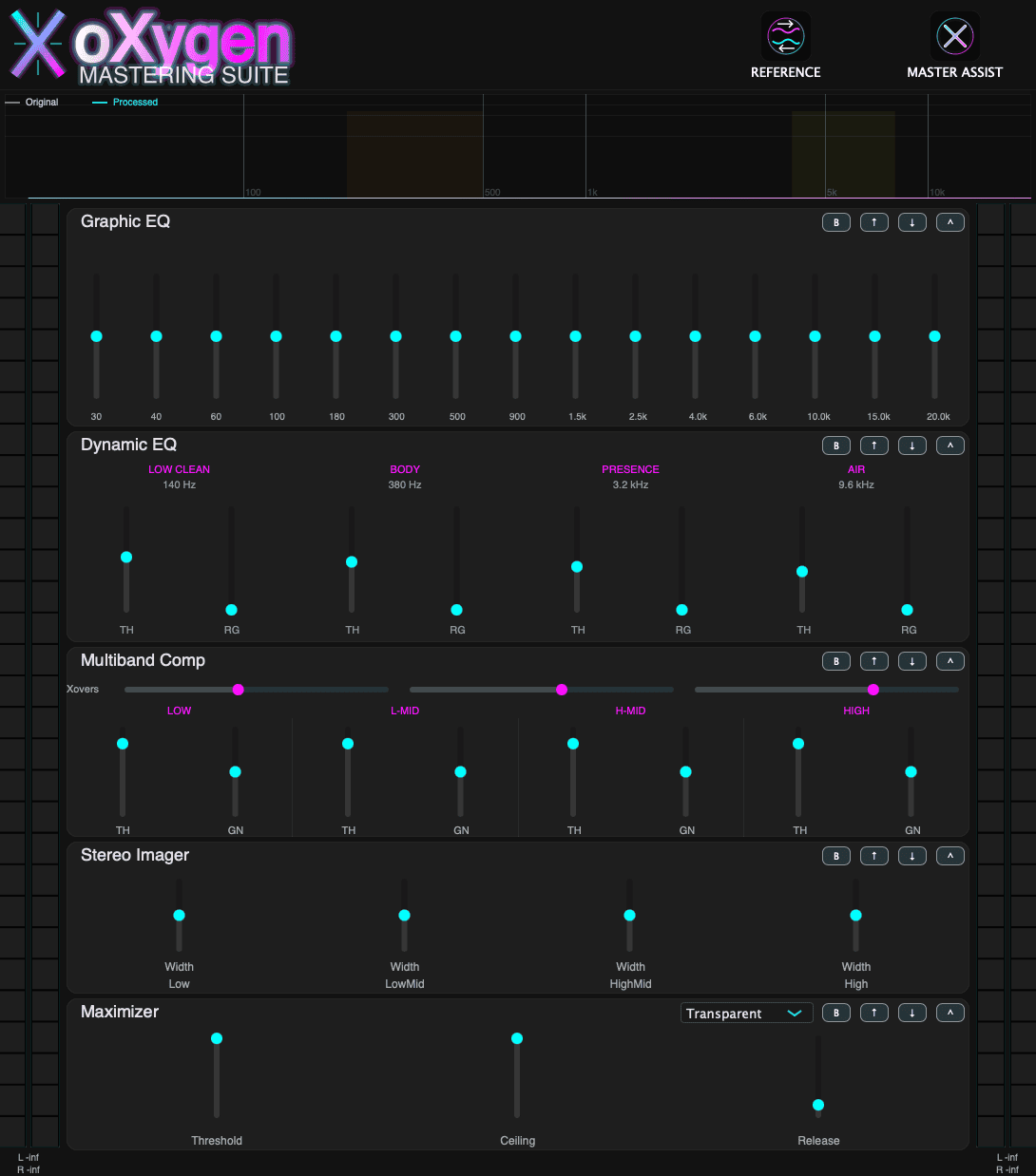 oXygen free all-in-one mastering suite VST3 plugin interface