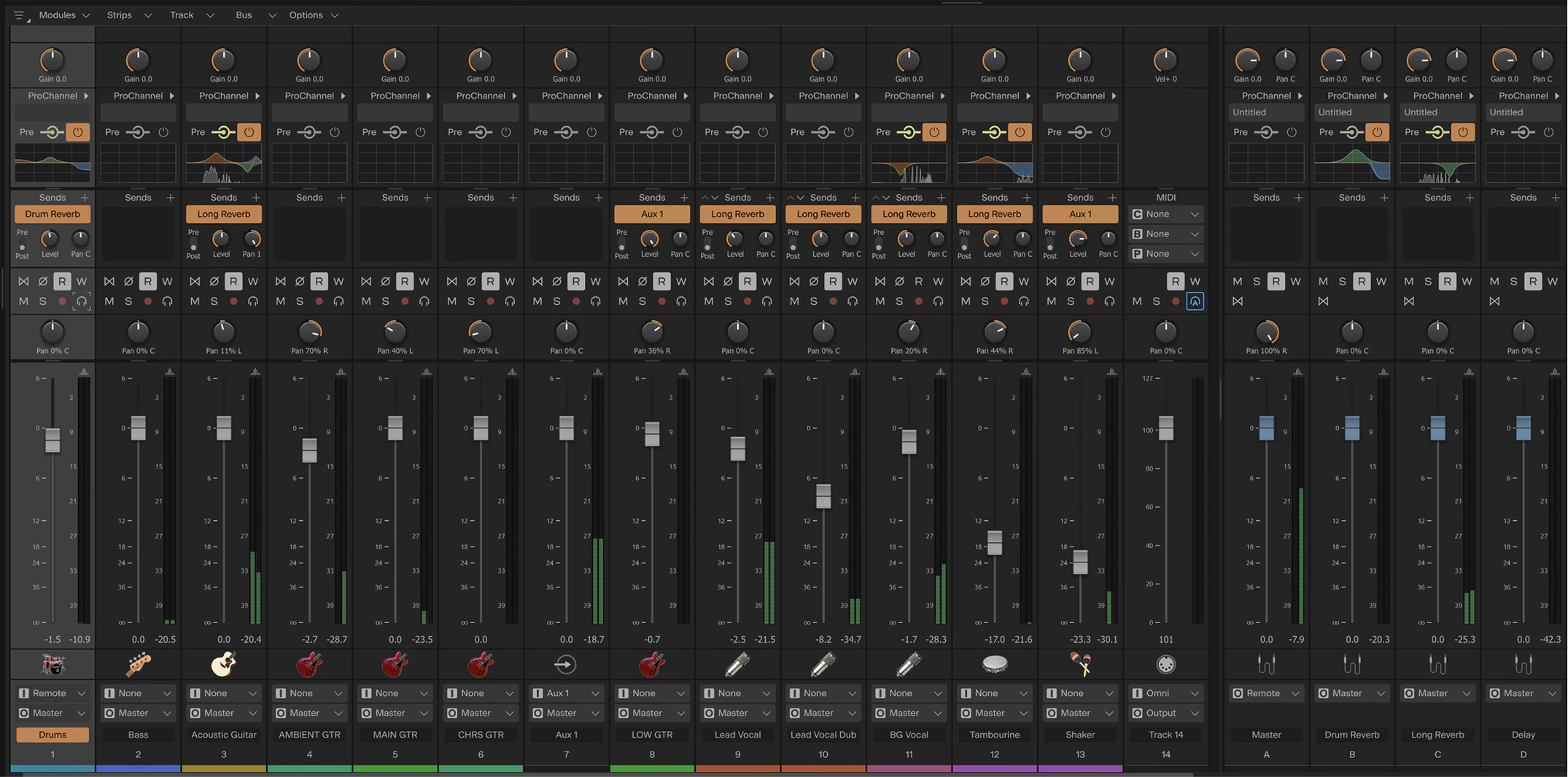 Cakewalk Sonar mixing console and ProChannel