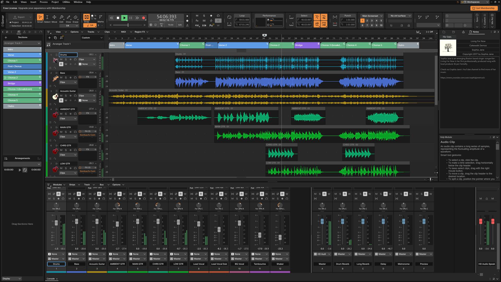Cakewalk Sonar free tier DAW interface