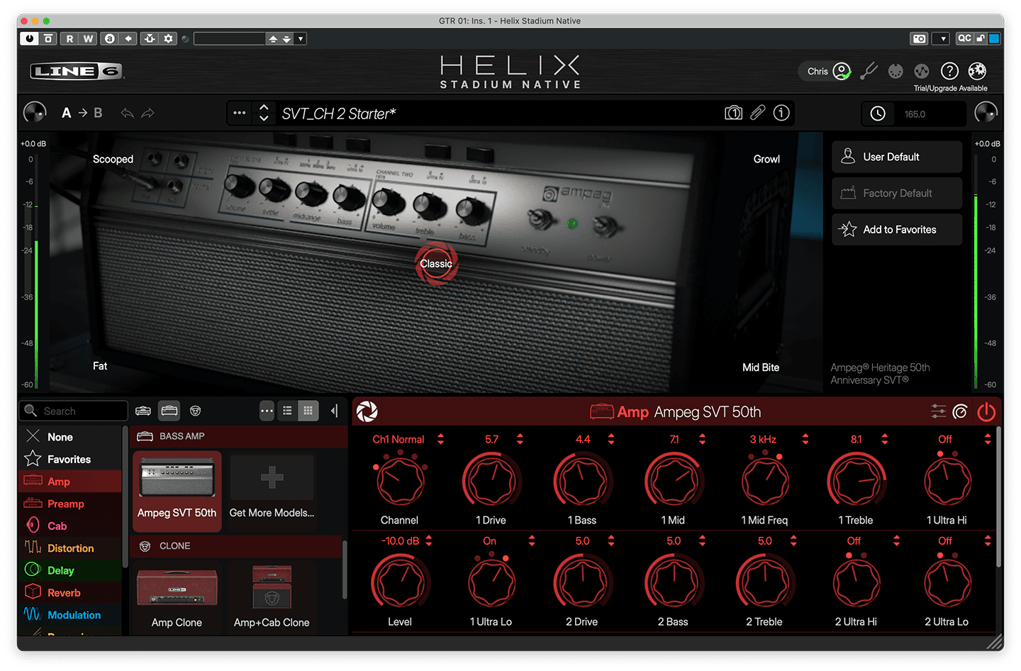 Helix Stadium Native Ampeg SVT bass amp interface