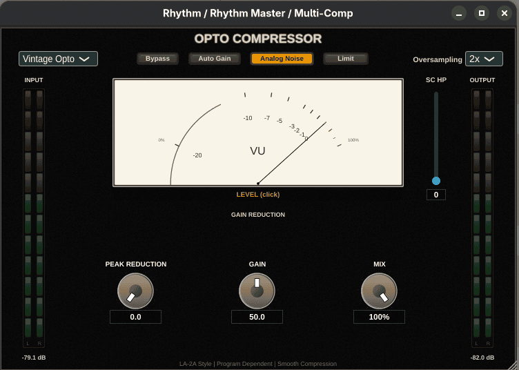 Multi-Comp free multi-mode compressor plugin by Dusk Audio in Vintage Opto mode