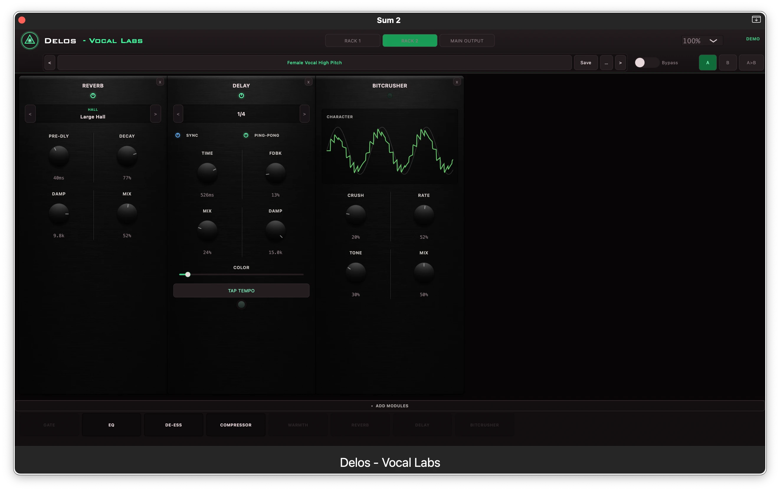 Delos Vocal Labs modular effects rack