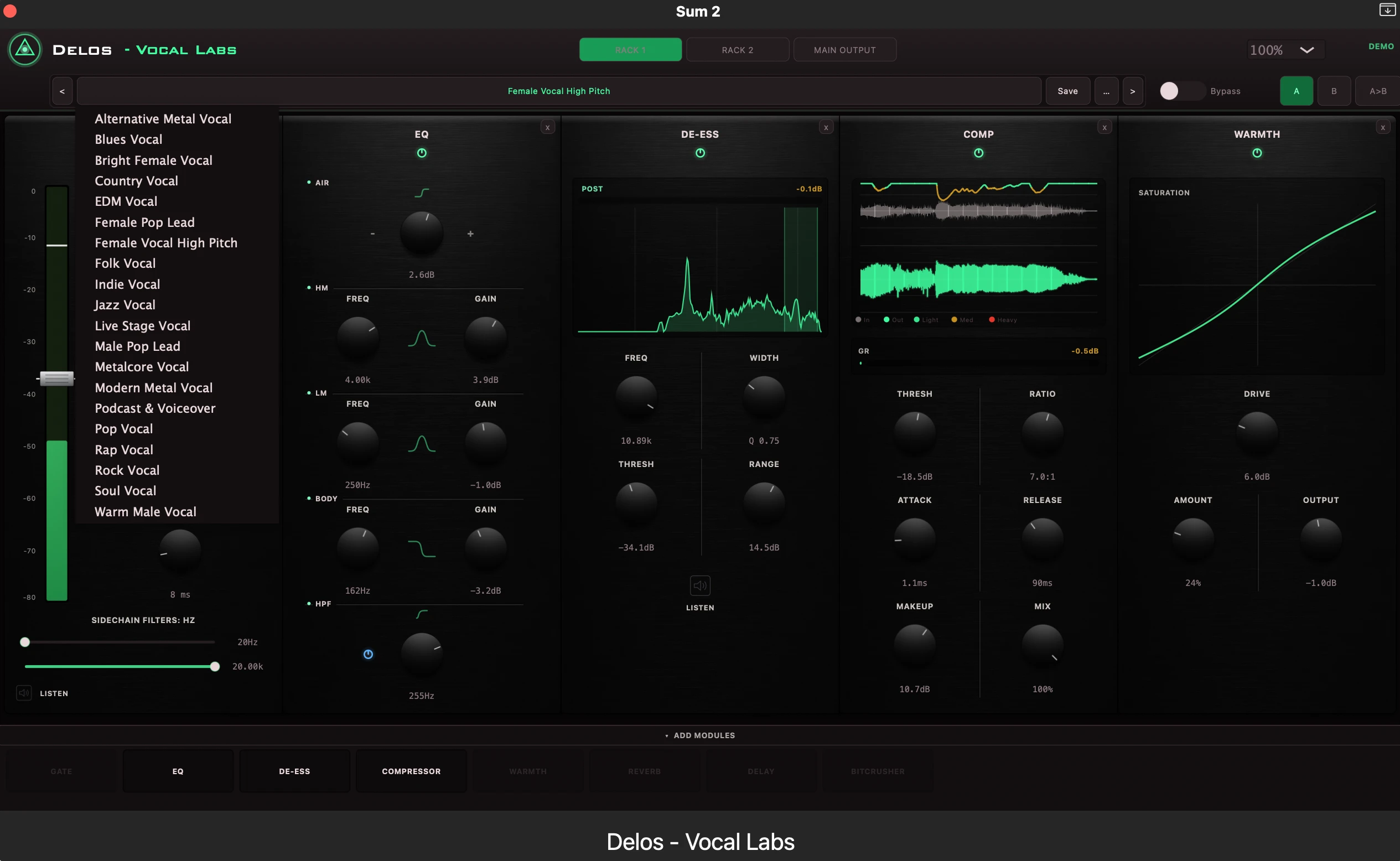 Vocal Labs factory vocal presets by Delos DSP